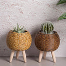 Cachepot em Rattan com Pés de Madeira