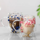 Caneca de Vidro Duplo com Flores Secas