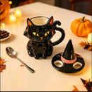 Caneca Gato Preto com Tampa de Chapéu de Bruxa