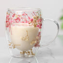 Caneca de Vidro Duplo com Flores Secas