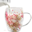 Caneca de Vidro Duplo com Flores Secas
