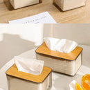 Porta Lenços de Papel Transparente com Base de Madeira