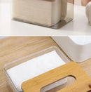 Porta Lenços de Papel Transparente com Base de Madeira
