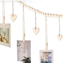 Varal de Fotos Boho com Corações de Madeira