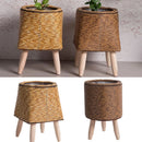 Cachepot em Rattan com Pés de Madeira
