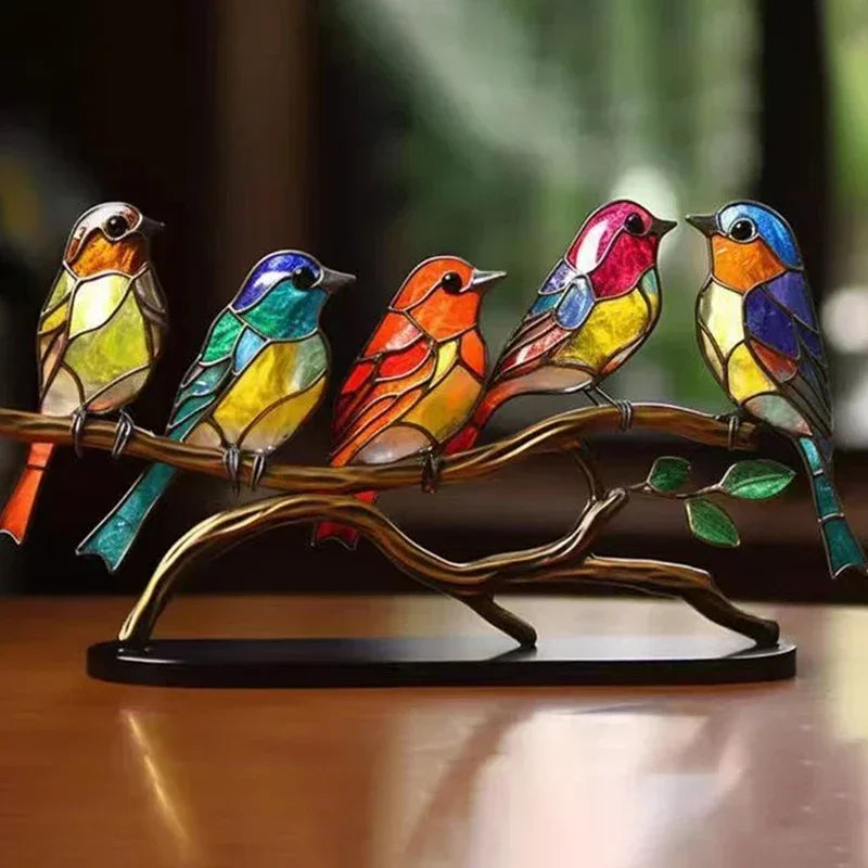Escultura Decorativa Pássaros Coloridos
