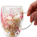 Caneca de Vidro Duplo com Flores Secas