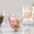 Caneca de Vidro Duplo com Flores Secas