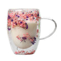 Caneca de Vidro Duplo com Flores Secas