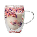 Caneca de Vidro Duplo com Flores Secas