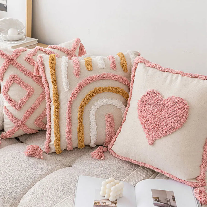 Capa de Almofada Rosa em Algodão com Tassel