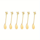 Kit 6 Colheres Folha Douradas em Aço Inoxidável