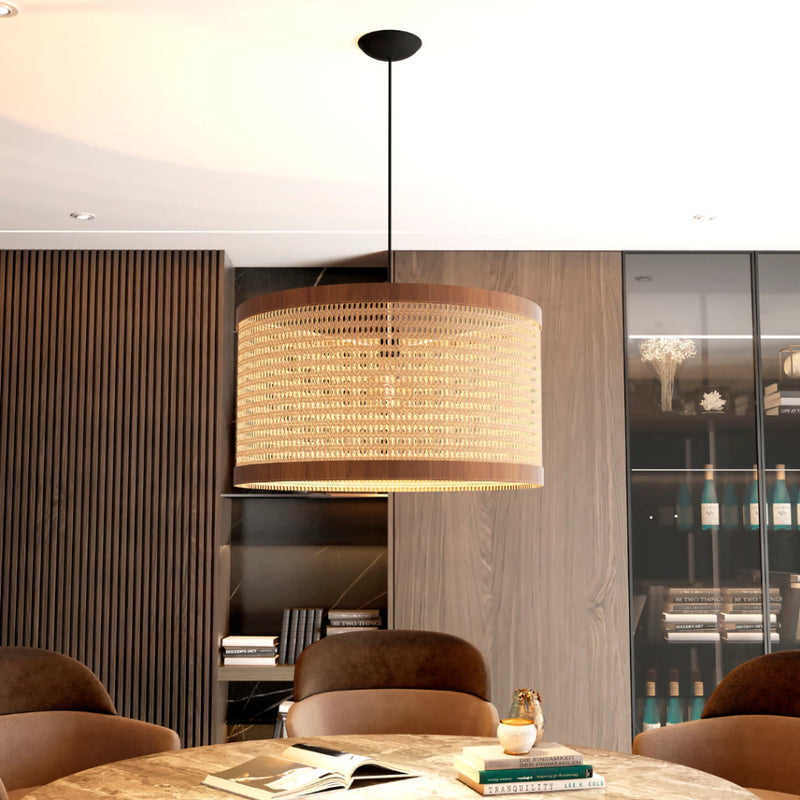 Lustre Pendente Ravena em Madeira e Rattan