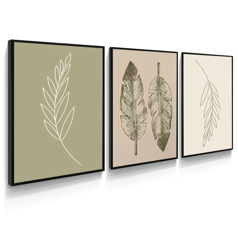 Kit 3 Quadros Decorativos Folhas Verdes